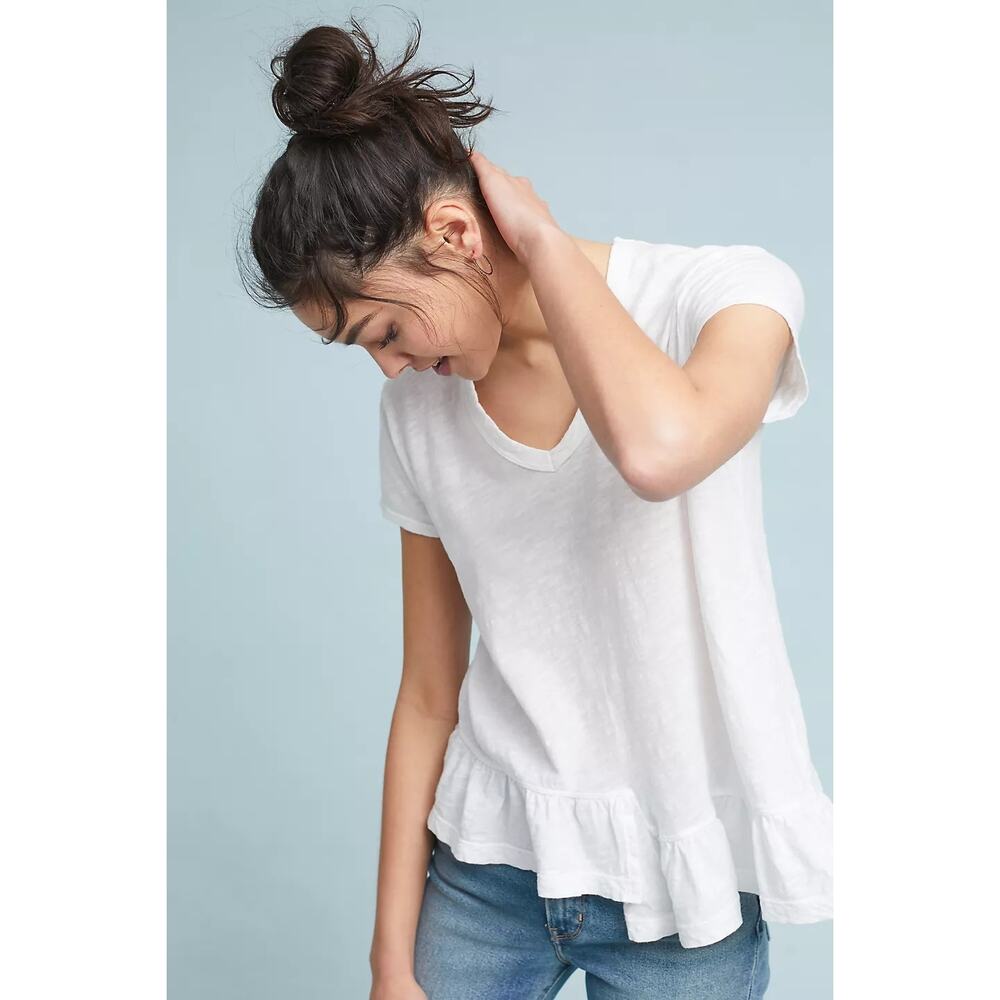 Anthropologie Left of Center Belmont Tie Back Peplum T Shirt XS Ruffle Slub Knit - Picture 11 of 14